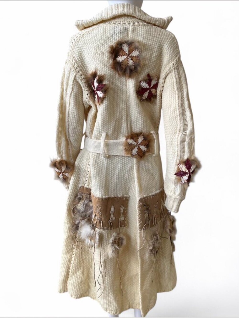 John Galliano Leather Patchwork Long Sweater Coat 2002 RARE Archive Suede Fur